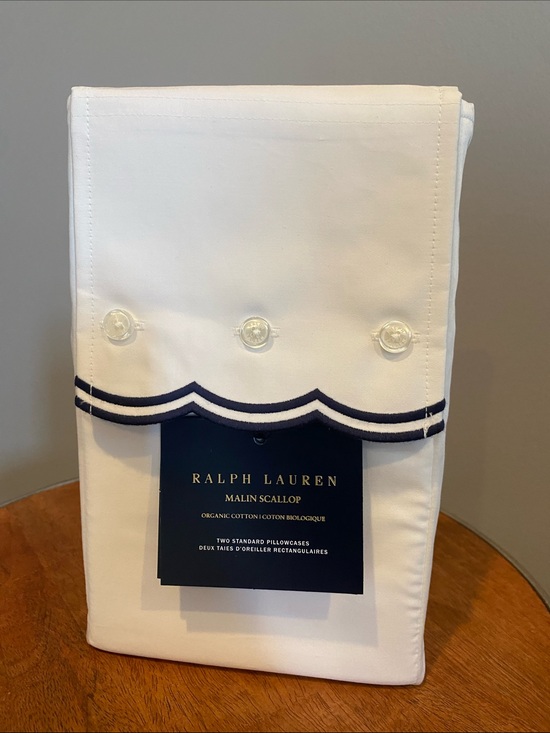 Ralph Lauren Other - 2 Ralph Lauren White Organic Cotton Pillowcases with Navy Scallop Trim